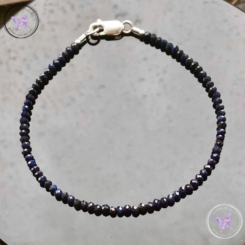 Blue Sapphire Micro Faceted Beaded Bracelet Silver